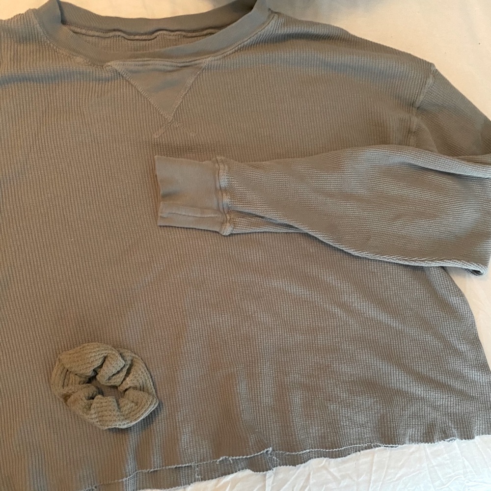 greengrey waffleknit long sleeve+matchin scrunchy